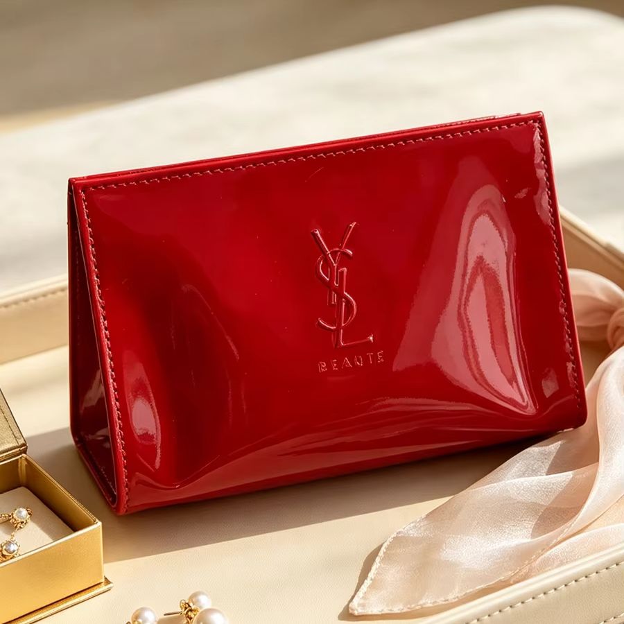 Luxury Skincare And Makeup Brands - Tas Kosmetik Mini Kulit Paten Merah