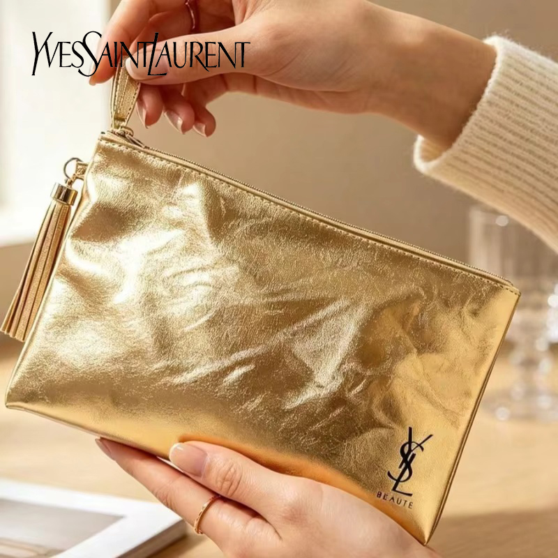 Luxury Skincare Women - Tas Kosmetik Emas YSL, Kantong Multifungsi